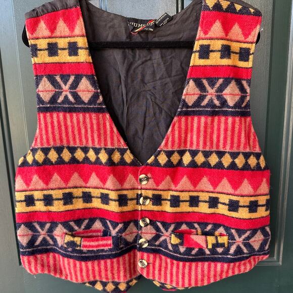 Vintage Aztec Wool Blend Vest Men’s L Made in Nepal Western Folk Blanket Style - Picture 1 of 5